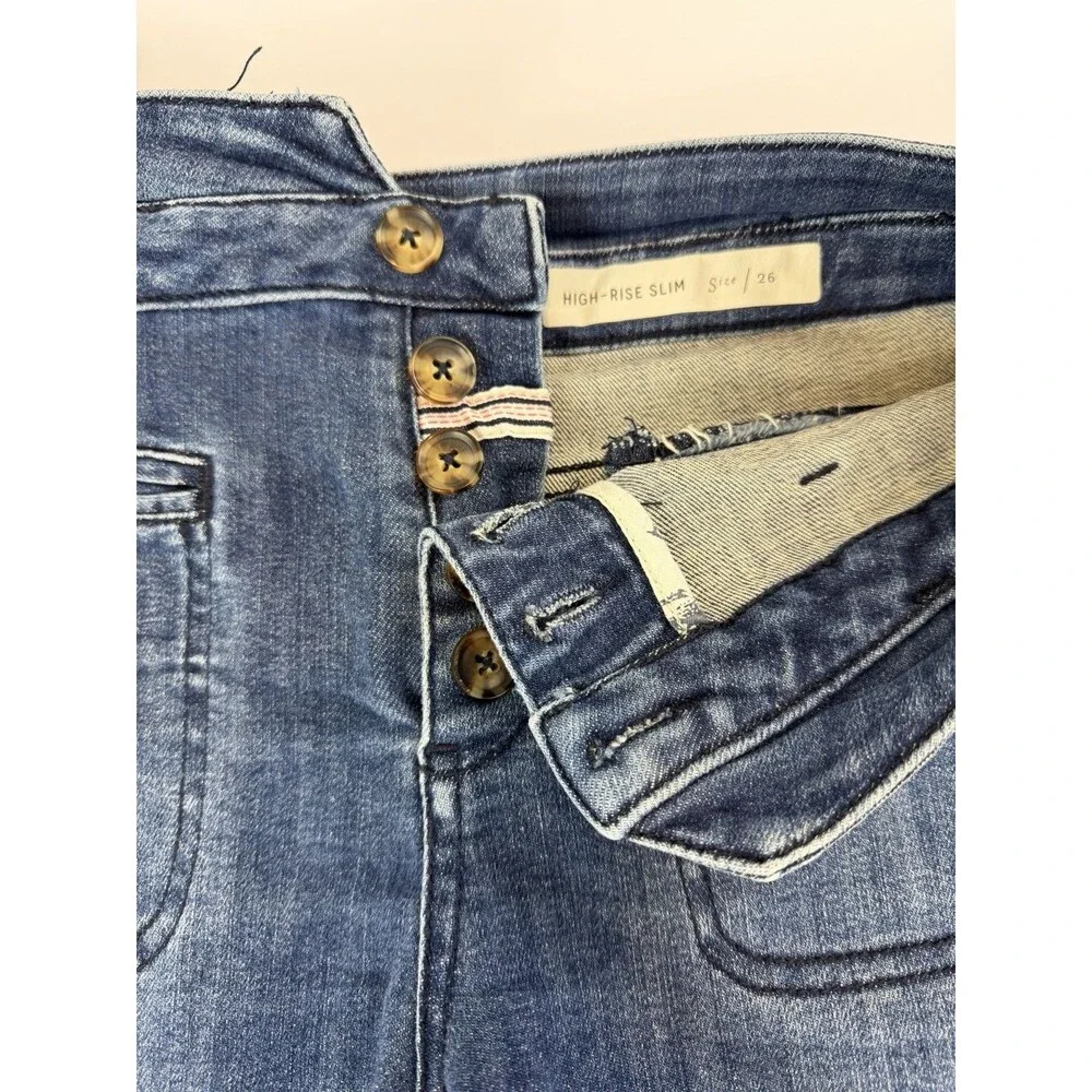 Pilcro Anthropologie High Rise Slim Denim Shorts Size 26 Button Fly Blue Wash - Picture 6 of 9